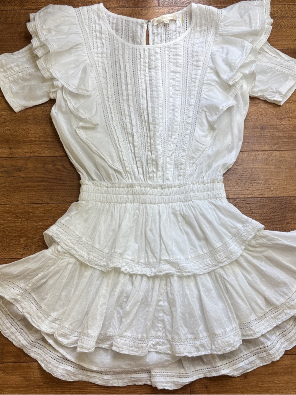 LoveShackFancy Natasha Heritage Mini Dress White Ruffled Dress XS Extra Small